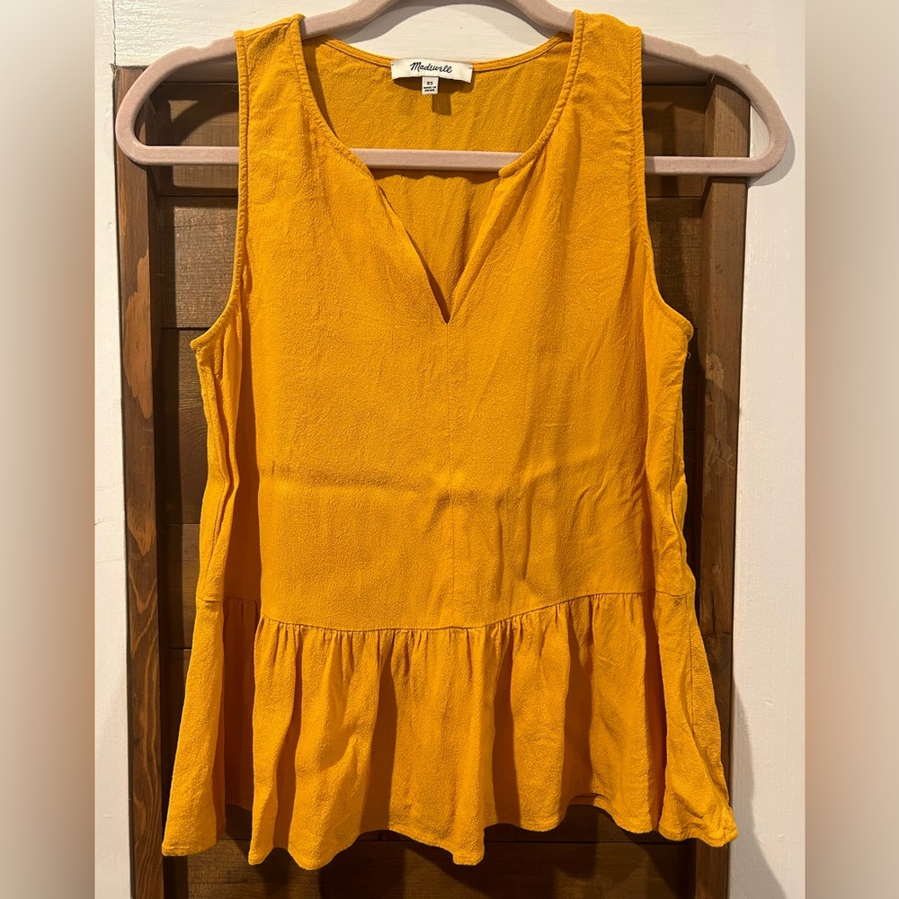 Madewell Gold Peplum Sleeveless Blouse